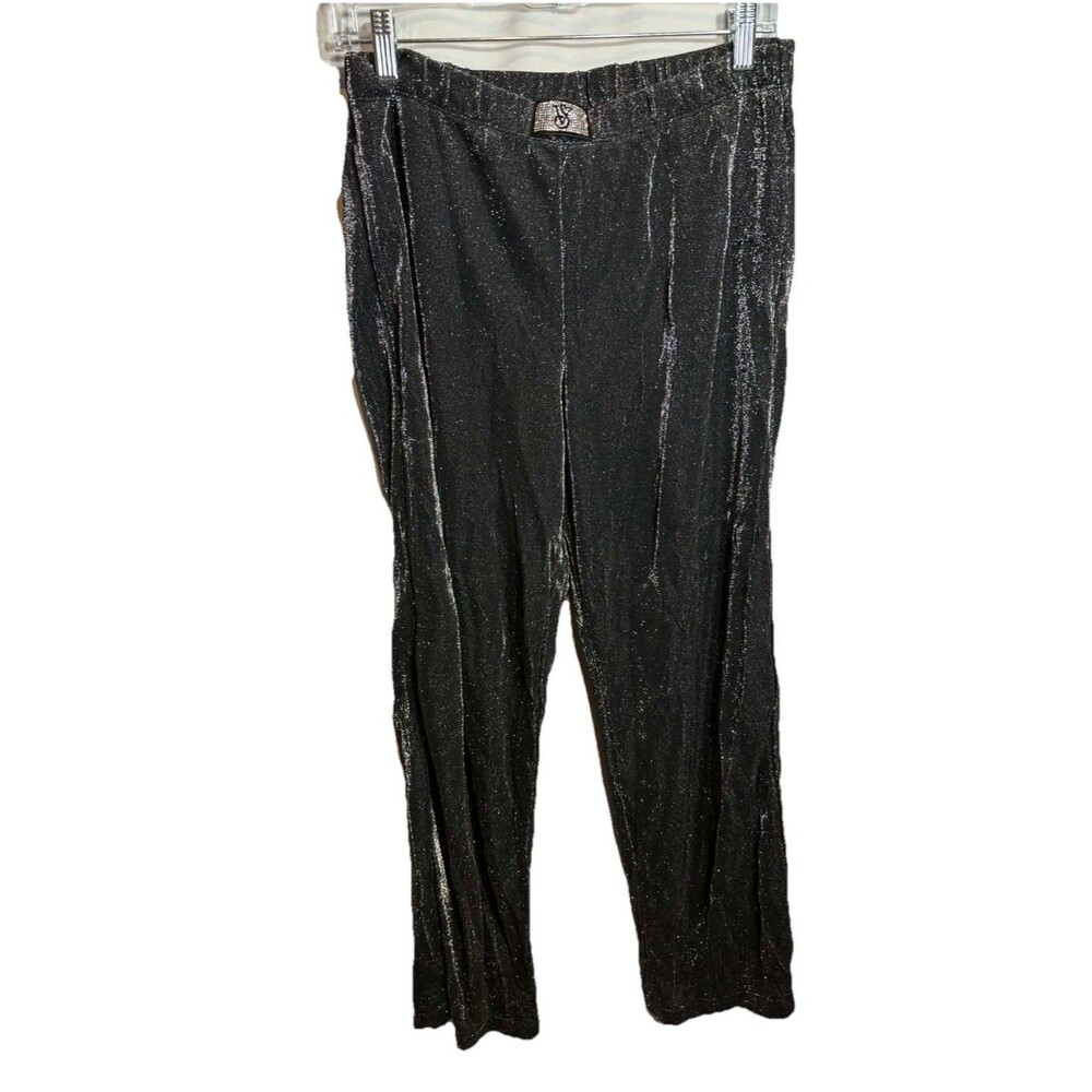 Victoria's Secret Shimmer Knit Long Pajama Pant Woman’s Size M Black Shimmer